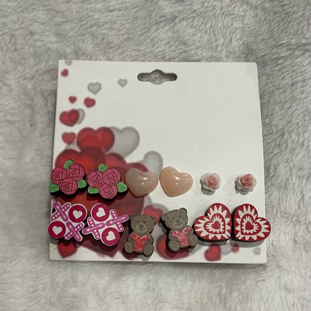 6 Kids' Heart and Bear Earrings Set - Picture 1 of 1